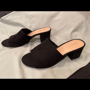 Black open toe suede mules